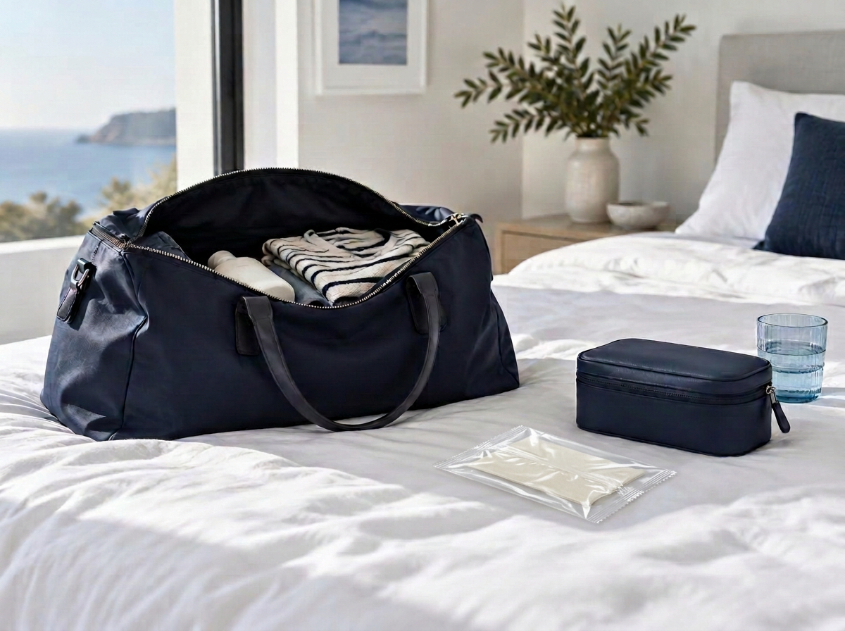 A wrapped LOOFOFF cloth packed for a trip